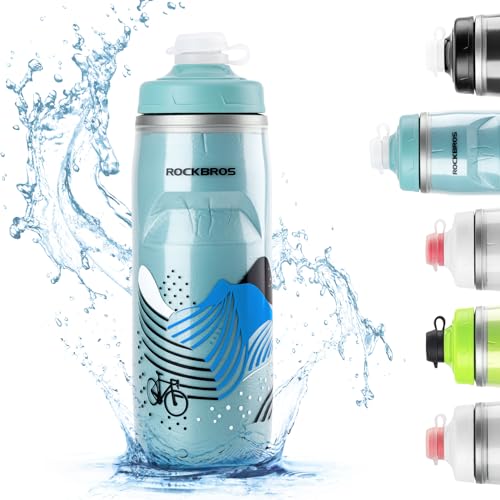 ROCKBROS Bike Water Bottle, 21oz Insulated Cycling Squeeze Bottle | 21oz Insulated Bike Bottle Keeps Drinks Cold for Hours, with Soft Squeeze Design, Leakproof Spout and Universal Cage Fit - color: Blue