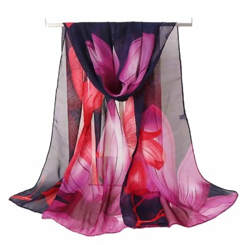 Xyueanlo Women's Chiffon Scarf Lightweight Scarves Fashion Elegant Floral Print Scarfs Shawls - color: Flower Red Black