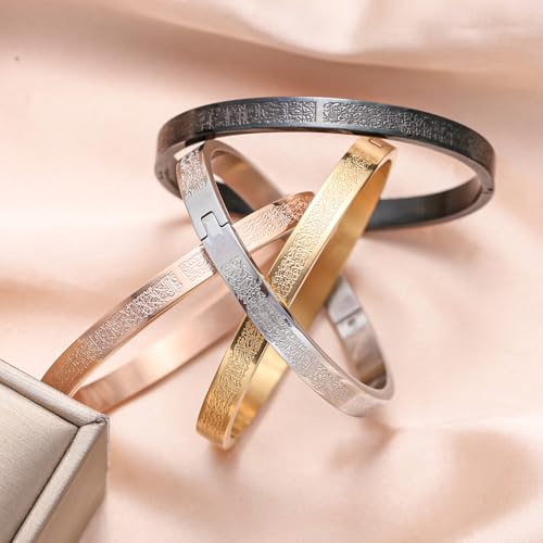 AYATUL KURSI Islamic Jewelry Bracelets Stainless Steel Openable Bangles Arabic Calligraphy Islamic Faith Gifts Messager Islamic Calligraphy Muslim Men Jewelry Bracelets Gift for Women - color: 1 Steel color 1 Gold 1 Rose gold