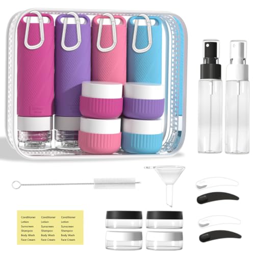 Travel Toiletry Containers 26Pcs Silicone Leakproof TSA Approved Set - color: Red Blue A