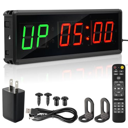 Upgraded Gym Timer Clock for Tabata/FBG/EMOM - Large Digital Interval Workout for Fitness Enthusiast, Count Down & Up | Stopwatch | Workout Clock for Home Gym/Yoga/Boxing/Garage Fitness Times