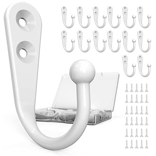 15-Pack White Wall Mount Hooks for Hanging Coats & Towels | Screw-in Hangers with 30 Screws for Keys, Robes, Scarves, Bags, Caps & Mugs - color: 15PCS White Hooks