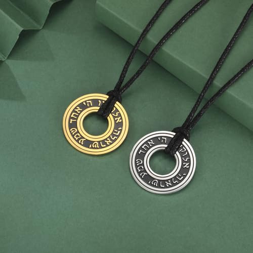 TEAMER Shema Yisrael Necklace Jewish Prayer Hear O Necklace Stainless Steel Hebrew Pendant Religious Vintage Jewelry for Men Women - style: Rope Chain - Gold