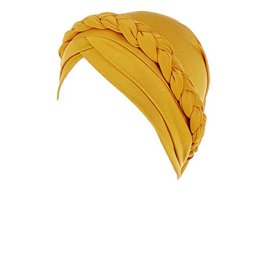 Cancer Chemo Beanies Bandana Headwrap Cap Satin Bonnet Head Scarf Hijab Braid Silky Turban Hats for Women - color: Yllow
