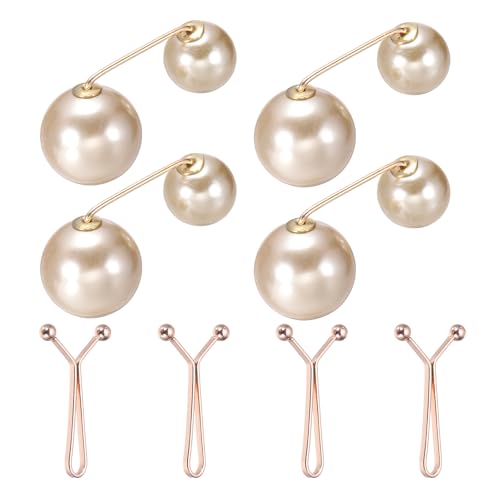 MECCANIXITY Artificial Pearl Brooch Pins, Safety Pins Sweater Shawl Clips for Women, Anti-Exposure Neckline Waist Adjuster for Scarf T-Shirt Pants,Gold,Champagne 8pcs,2 Styles - color: Gold,champagne