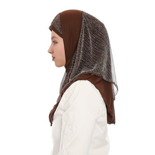 Instant Hijab for Women and Muslim Girls - Soft Scarf Easy to Wear Headscarf - Spun Gold Jilbab Daily Islamic 1pc - color: A Coffee