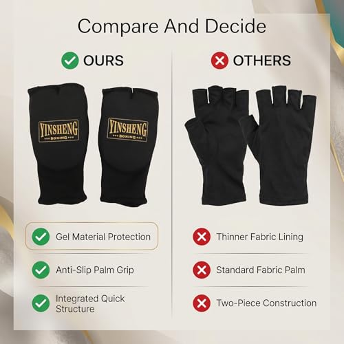 Keenso 2 Pcs Gel Knuckle Guard Boxing Gloves Hand Wraps, Anti Slip Half Finger Inner Gloves for Kickboxing with Wrist Support (Black)