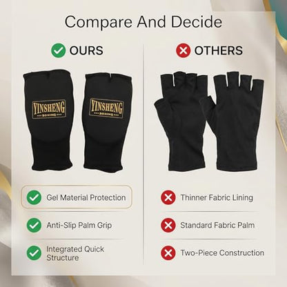 Keenso 2 Pcs Gel Knuckle Guard Boxing Gloves Hand Wraps, Anti Slip Half Finger Inner Gloves for Kickboxing with Wrist Support (Black)