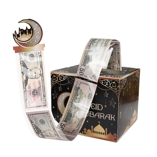 Black Eid Mubarak Money Box Gold Cash Pull Gift Box for Ramadan Kareem Party Favors, Eid Surprise,Happy Eid Party Decorations - color: Black