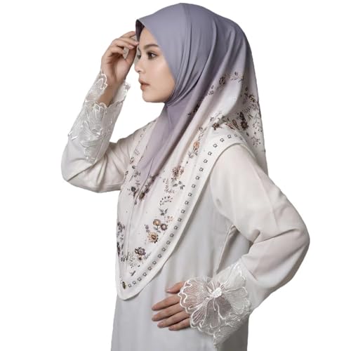 Instant Hijab For Women Ready To Wear Printed Floral Ombre Hijabs Islamic Abaya Turban Muslim Slip-On Khimar Hijab - color: 1# Light Purple