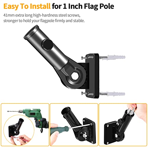 Flag Pole Holder Brackets, BONWIN 1" Flag Pole Mounting Bracket with Hardwares for House Wall Porch, 1" Inner Diameter, 180° Adjustable Multi Positions, Aluminium Alloy(1 Pack Black, Multi-Positions) - color: Black - 1 Pack
