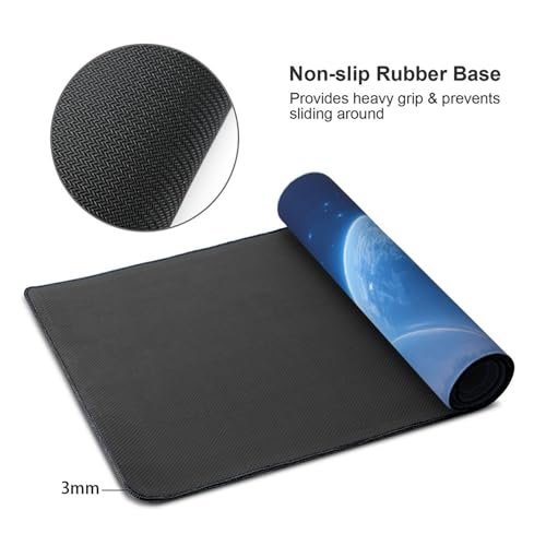 XXL Gaming Mouse Pad 35.4x15.7 Inch, Large Extended Desk Mat | Mousepad with Blue Meteor Design, Non-Slip Rubber Base, Water-Resistant Surface and Stitched Edges for Gaming, Office & Home - color: Blue Meteor
