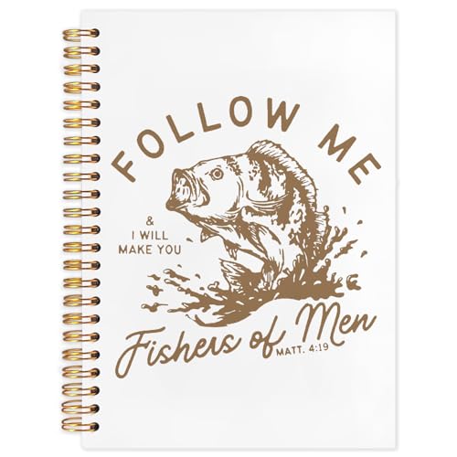 WUCHJ Retro Fish Christian Notebook,Earth Color Boys Religious Notebook, Matthew 4:19 Bible Verse Journal, Earth Color Religious Scripture Spiral Notebook Journal for Note Taking, Christian Faith Based Gifts for Women Men, 5.5x8.3 Inch - color: follow me