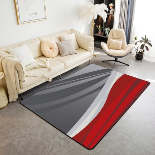 jejeloiu Area Rug,Geometric Strip Lines Accent Rug for Home Living Room Decor,Reversible Modern Abstract Art Red Black Grey Decorative Accent Rug,3x5 - color: Multi 01, size: 3'3" x 5'