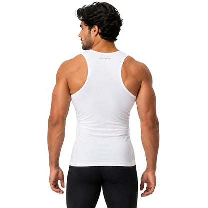 DEVOPS 3 Pack Men's Muscle Dry Fit Compression Tank Top Sleeveless Shirt | Compression Fit, Wicking, 4-Way Stretch, Running, Workout, UPF 50+, Sleeveless - color: Black / Black / White, size: X-Large
