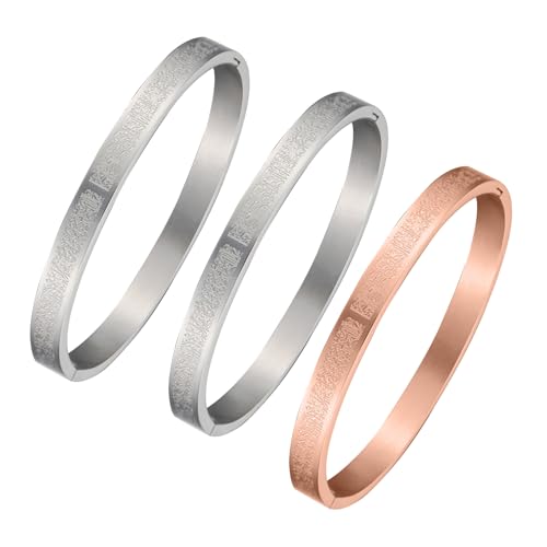 AYATUL KURSI Islamic Jewelry Bracelets Stainless Steel Openable Bangles Arabic Calligraphy Islamic Faith Gifts Messager Islamic Calligraphy Muslim Men Jewelry Bracelets Gift for Women - color: 2 Steel color 1 Rose gold