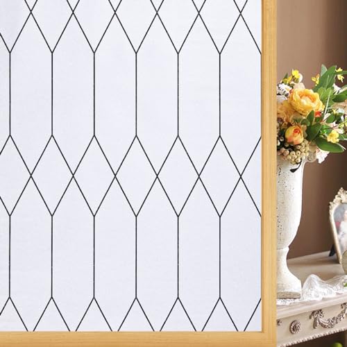 Window Privacy Film, Moroccan Pattern Static Cling, White, 23.6" x 78.7" | Bathroom Frosted Leaded Decorative Window Stickers, UV Heat Blocking Opaque Removable for Home Door Coverings - color: White, size: 23.6 x 78.5 Inch
