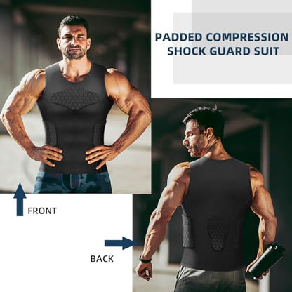 Zicac Men's Sports Shock Rash Guard Compression Padded Shirt Soccer Basketball Protective Gear Chest Rib Guards - color: Black Sleeveless Shirt, size: Medium