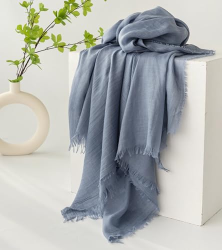 Women Summer Scarfs Large Long Lightweight Linen Beach Gauze Shawl Wrap 75”×40” - color: Haze Blue
