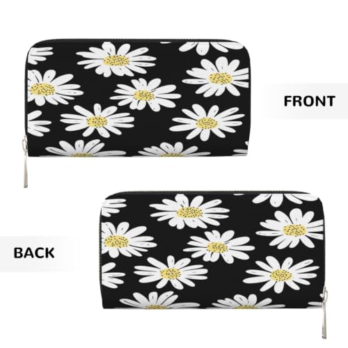 Daisy Flowers PU Leather Long Wallet for Women Men, Zipper Clutch Wallet RFID Card Holder Organizer - color: Daisy Flowers