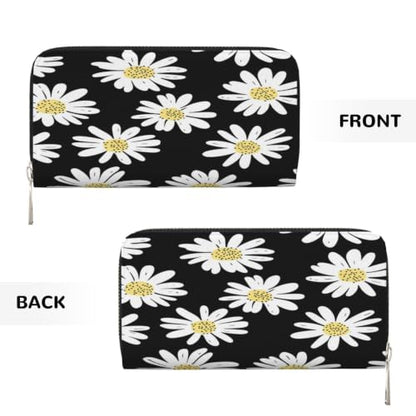 Daisy Flowers PU Leather Long Wallet for Women Men, Zipper Clutch Wallet RFID Card Holder Organizer - color: Daisy Flowers