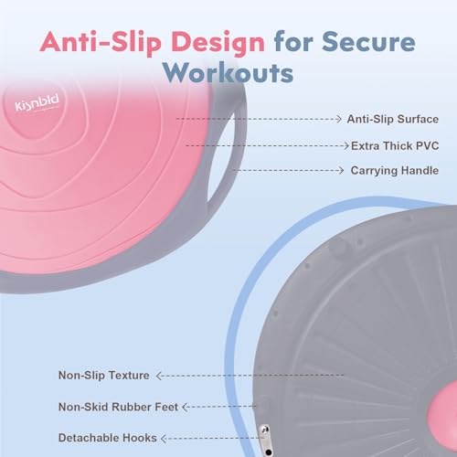 kisnbld Half Balance Ball Trainer, Inflatable 19/23 Inch Half Exercise Ball with Resistance Bands and Pilates Ball, Non-Slip 660lbs Capacity Yoga Ball for Home Gym Full Body Workouts - color: Pink