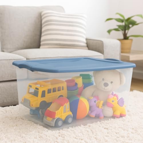 Clear/Light Blue 6-Pack 66 Qt Plastic Storage Bins with Secure Latching Lids, Stackable Heavy-Duty Storage Boxes for Camping Gear, Sports Equipment, Tools & Home Organization - Home Organizer