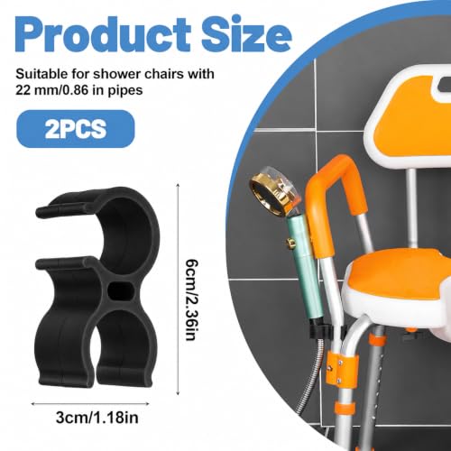 2PCS Shower Chair Shower Head Holder Clip Black Universal Clip | Replacement Bracket on Showerhead Clamp for Handheld Wand,Fits 22mm/0.86in Bath Chair Poles for Elderly,Disabled - color: Black