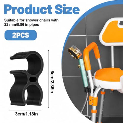 2PCS Shower Chair Shower Head Holder Clip Black Universal Clip | Replacement Bracket on Showerhead Clamp for Handheld Wand,Fits 22mm/0.86in Bath Chair Poles for Elderly,Disabled - color: Black
