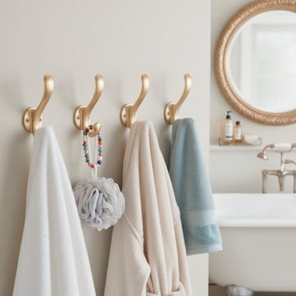 6 Pack Coat Hooks Wall Mount Heavy Duty Utility Retro Double Hooks for Hanging Coats,Hat, Towel, Key, Robe, Scarf, Bag, Cap (Gold) - color: 6 Pack-Gold