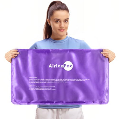 AiricePac Extra Large Gel Flexible Back Ice Packs for Injuries Reusable, 11”x 20” Cold Compress Therapy Wrap for Knee Leg Neck Shoulder Hip Back Pain Relief, Swelling, Bruises, Surgery, Purple - style: Pueple XXL 1 PACK