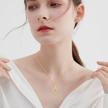 DOVRAN 9K/10K/14K Solid Gold Necklace for Women Real Yellow Gold Faith Pendant Jewelry Mother's Day Birthday Gift for Wife Mom - color: C04--Allah Custom