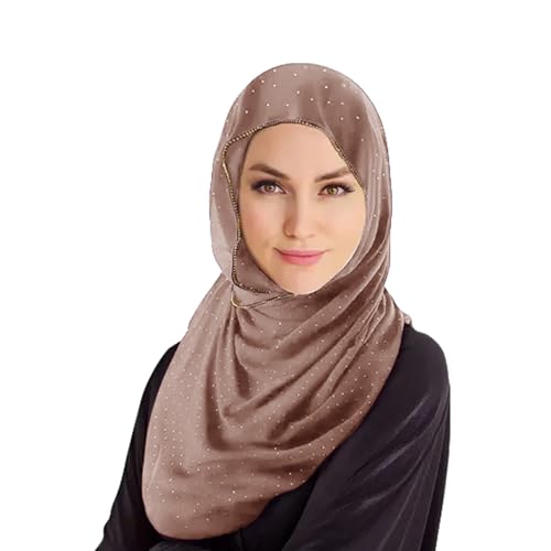 Hijab Scarf for Women Soft Chiffon Rhinestone Long Scarf Shawl Fashion Muslim Hijab Head Wrap Scarves - color: Khaki