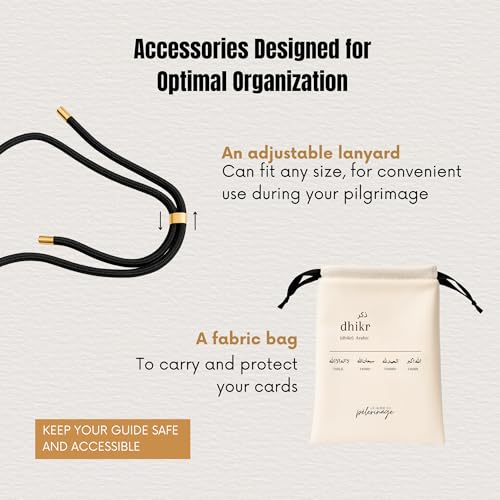 Umrah Guide – Umrah Dua Cards | Step-by-Step Portable Umrah Guide with Pouch & Adjustable Lanyard – Waterproof & Durable