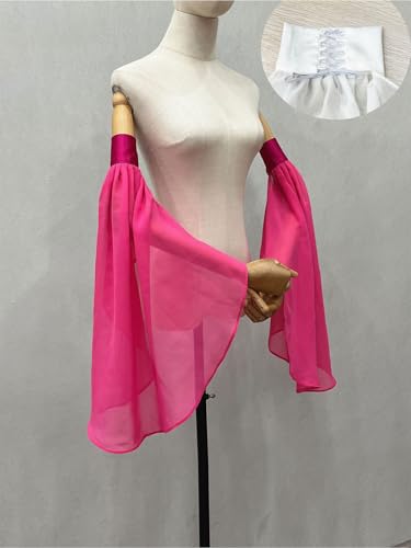 Detachable Sleeves for Wedding Dresses Chiffon Bell Sleeve Arm Covers Victorian Gothic Bridal Gown Accessories - color: Rose Red