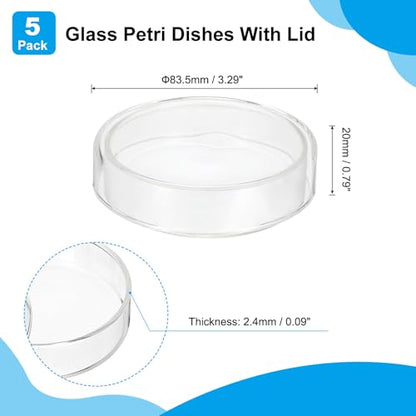 PATIKIL 75mm High Borosilicate Glass Petri Dishes with Lids, 5 Pcs Petri Plates for Lab Science Experiment, Clear - size: 75mm