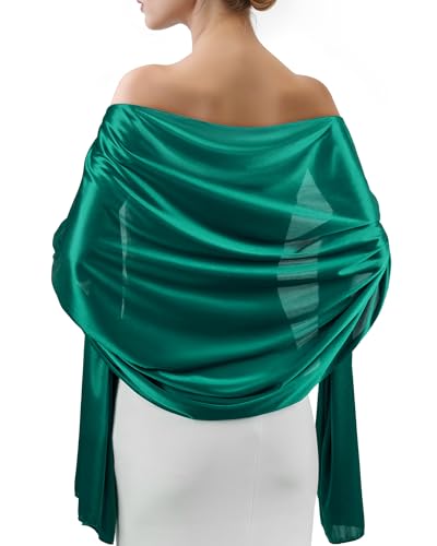 Sofier Satin Shawl Wraps for Women, Formal Evening Dress Scarf Cover Up - color: Green