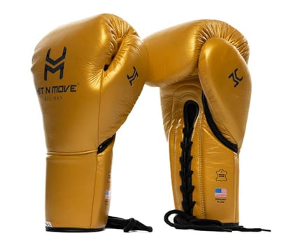 HIT N MOVE All Day Pro Balance Sparring and Bag Boxing Gloves LACE UP, Boxing Gloves Men & Women, Boxing Equipment, Sparring & Bag Gloves for Boxing, Kickboxing, Muay Thai, MMA - color: Gold, size: 12 OZ