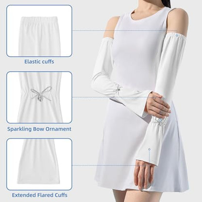White UV Sun Protection Arm Sleeves for Women, Cooling Sleeves Long Women for Outdoor Driving Cycling