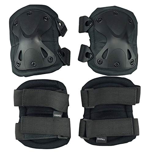 Combat Knee & Elbow Protective Pads Set for Outdoor CS Paintball Game Cycling Safety Skateboarding Gear Skates Knee Protection Guard Pads - color: Black