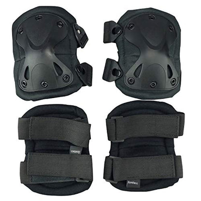 Combat Knee & Elbow Protective Pads Set for Outdoor CS Paintball Game Cycling Safety Skateboarding Gear Skates Knee Protection Guard Pads - color: Black