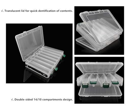 Double-Sided Fishing Lure Hook Tackle Box Visible Hard Plastic Clear Fishing Lure Bait Squid Jig Minnows Hooks Accessory Storage Case Container (Clear-14 Slots) - color: Clear-14 Slots