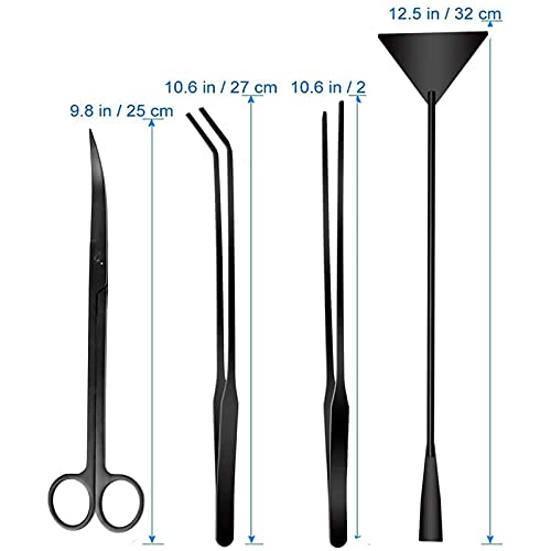 Aquarium Scissor Tweezers Spatula Tool - 4 in 1 Stainless Steel Aquatic Plants Aquascaping Tools Set for Fish Starter Kits & Aquariums Tank(Black) - color: Black
