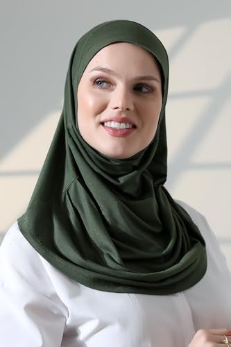 ihvan online, Women’s Ready to Wear Instant Hijab, Soft One-Piece Headscarf, Stretch Hijab for Daily Wear, Prayer & Travel - color: Green