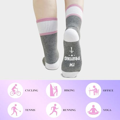 I'm Not Sleeping - Christian Faith Cross Socks Crew Socks, Religious Socks for Adults Teens Prayer, Pastor Gifts - color: White and Gray