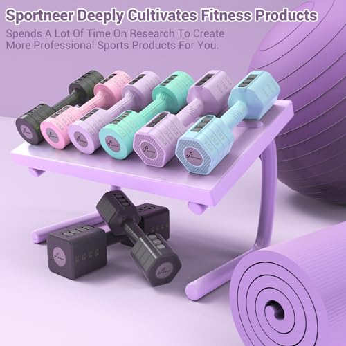 Sportneer Adjustable Dumbbells Hand Weights Set: 5 lb Dumbbell Set of 2 Each 2lb 3lb 4lb 5lb Free Weights Fast Adjust Weight 4 In 1 Weights Dumbbells Set for Women Men Home Gym Exercise Training - color: Purple