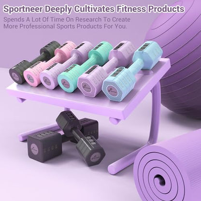 Sportneer Adjustable Dumbbells Hand Weights Set: 5 lb Dumbbell Set of 2 Each 2lb 3lb 4lb 5lb Free Weights Fast Adjust Weight 4 In 1 Weights Dumbbells Set for Women Men Home Gym Exercise Training - color: Purple