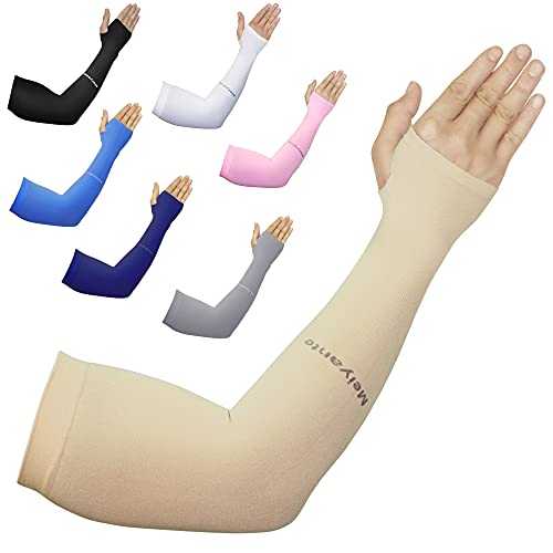 Cooling Arm Sleeves for Men & Women, UPF 50+ UV Protection - color: Beige-palm