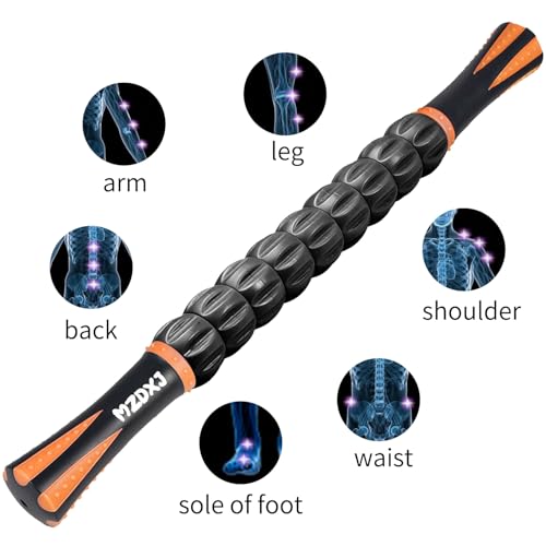 Muscle Roller Massage Roller Stick- Deep Tissue Fascia Blaster for Myofascial Pain Relief, Lymphatic Drainage & Body Sculpting, Handheld Physical Therapy & Recovery Tool (Orange Black) - color: Orange Black