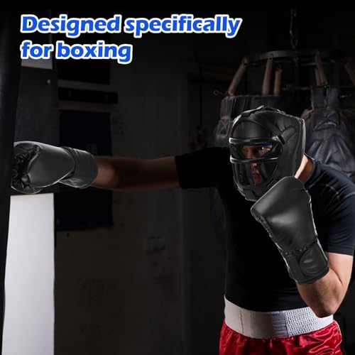 Arrowbash Set of 2 Boxing Headgear and Gloves for Adults 10oz Boxing Gloves Full Face Headgear Sparring Equipment for Martial Arts Muay Kickboxing Taekwondo Karate Training - color: Black & Blue, style: Classic